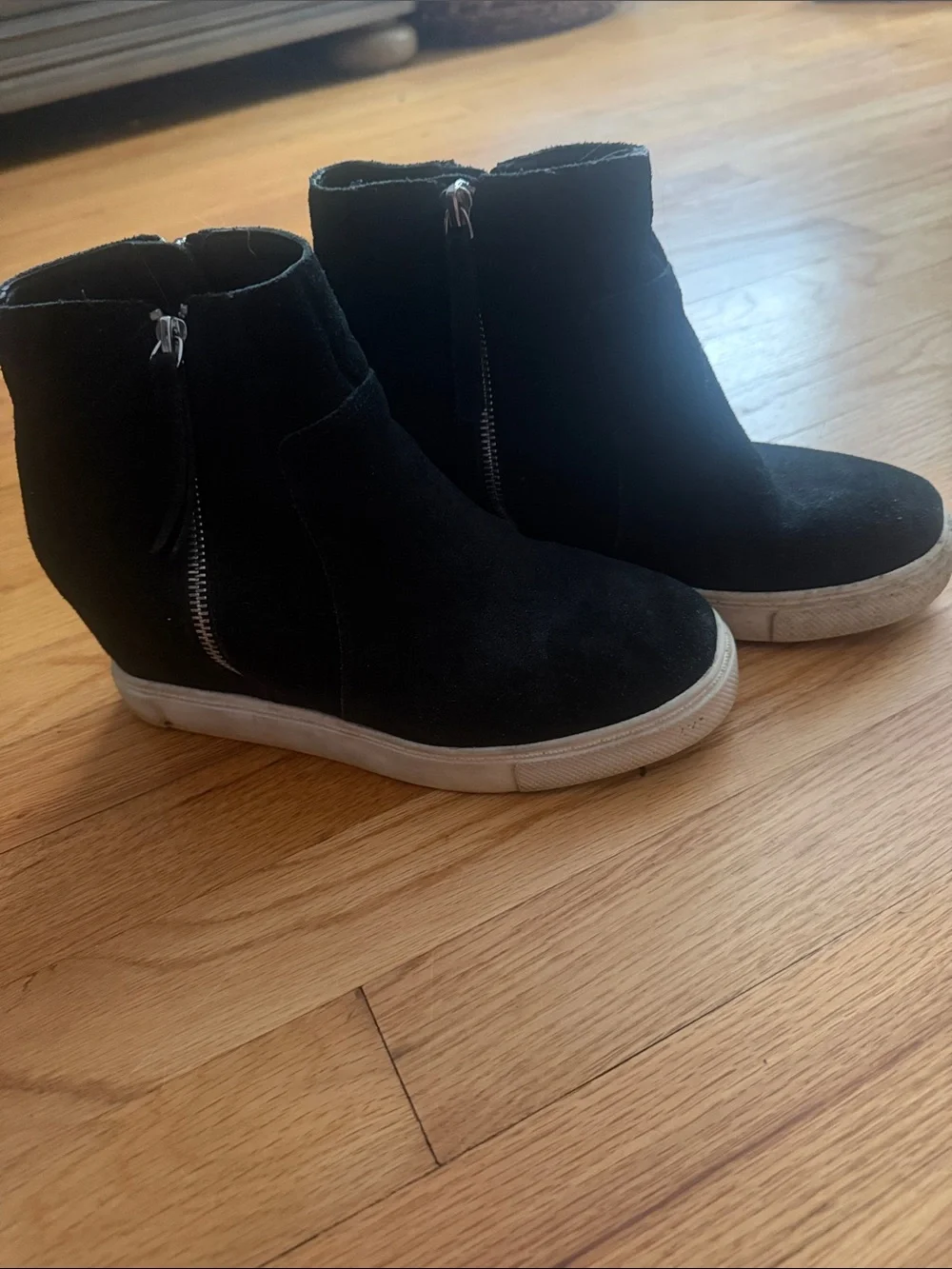 Steve Madden Black Suede Platform Ankle Sneakers with Side Zipper